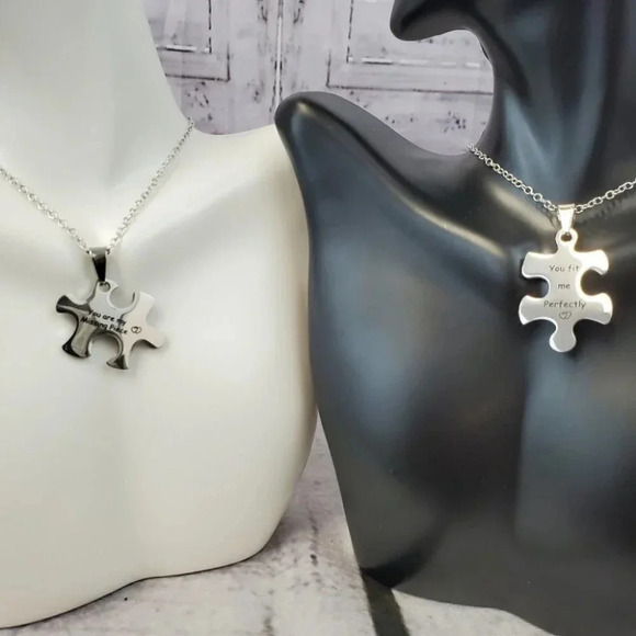 Couples Puzzle Piece Necklaces, Missing Pieces and Fit Perfectly - Picture 9 of 9